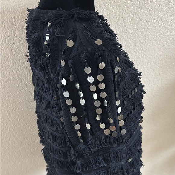 $268 Kobi Halperin Navy Blue Fringe Sequin Jacket Cardigan - Picture 5 of 9